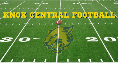Knox Central Football, panther mascot graphic overlay on striped field.